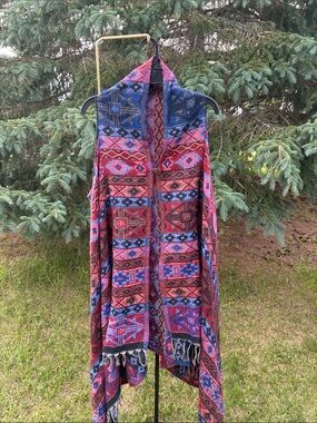 Boho Aztec Knit Fringe Vest - Sacred Threads OS Festival Fringe Asymmetrical